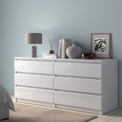 Naia Wide Chest of 6 Drawer in White High Gloss