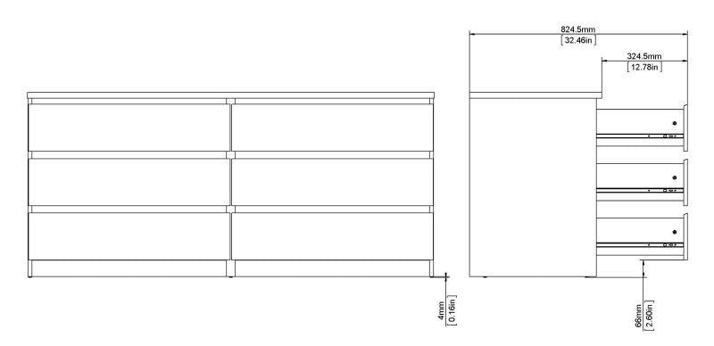 Naia Wide Chest of 6 Drawer in White High Gloss