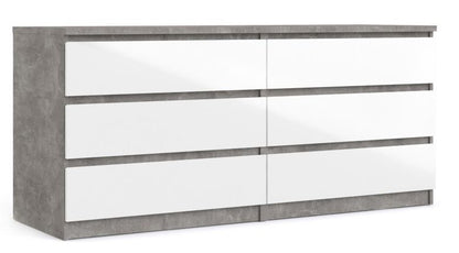 Naia Wide Chest of 6 Drawer in Concrete and White High Gloss