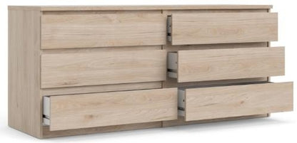 Naia Wide Chest of 6 Drawer in Jackson Hickory Oak