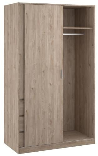 Naia Wardrobe with 1 Sliding Door 1 Door 3 Drawer in Jackson Hickory Oak