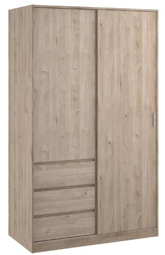 Naia Wardrobe with 1 Sliding Door 1 Door 3 Drawer in Jackson Hickory Oak