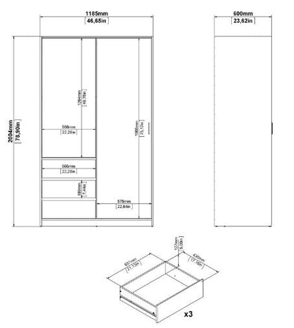 Naia Wardrobe with 1 Sliding Door 1 Door 3 Drawer in Jackson Hickory Oak