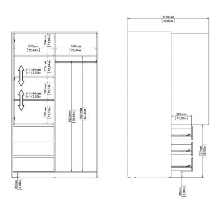 Naia Wardrobe with 1 Sliding Door 1 Door 3 Drawer in Jackson Hickory Oak