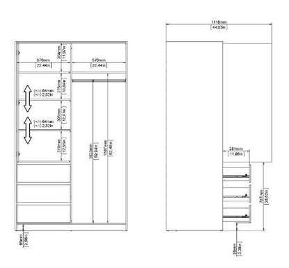 Naia Wardrobe with 1 Sliding Door 1 Door 3 Drawer in Jackson Hickory Oak