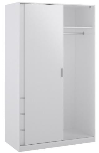 Naia Wardrobe with 1 Sliding Door 1 Door 3 Drawer in White High Gloss