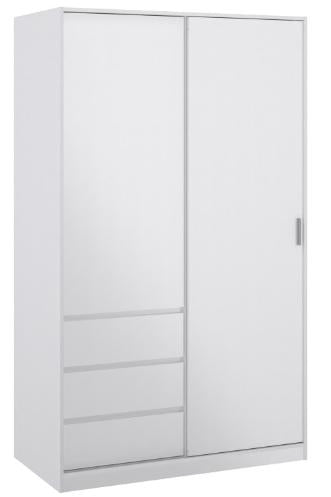 Naia Wardrobe with 1 Sliding Door 1 Door 3 Drawer in White High Gloss