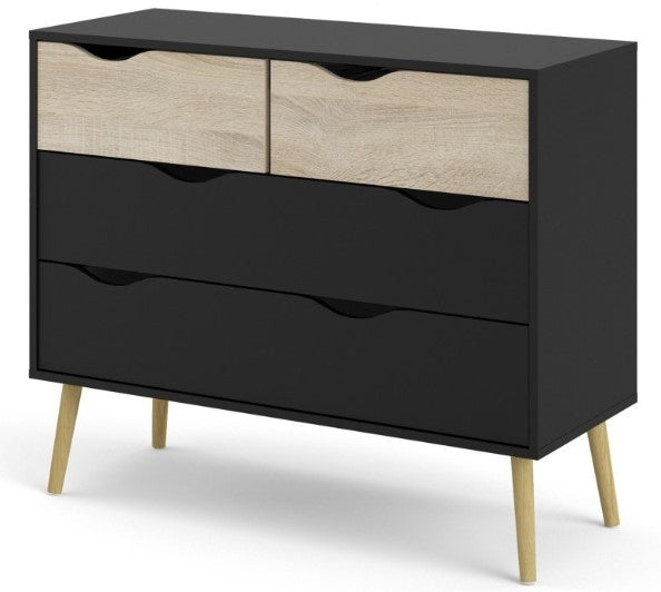 Oslo Chest of 4 Drawer in Black and Oak