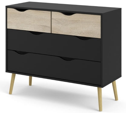 Oslo Chest of 4 Drawer in Black and Oak