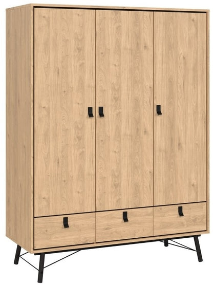 Ry Wardrobe 3 Door 3 Drawer in Jackson Hickory Oak