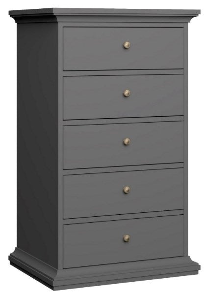 Paris Chest 5 Drawer in Matt Grey