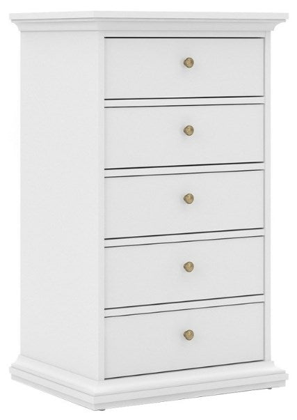 Paris 5 Drawer Chest in White