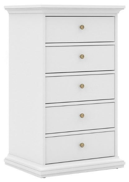 Paris 5 Drawer Chest in White