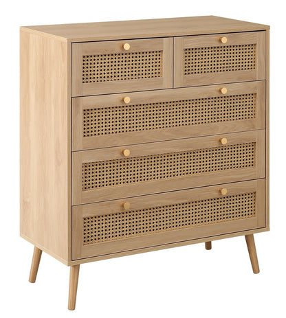 Croxley Oak Rattan 5 Drawer Chest