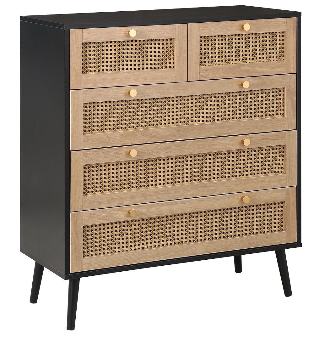 Croxley Black Rattan 5 Drawer Chest