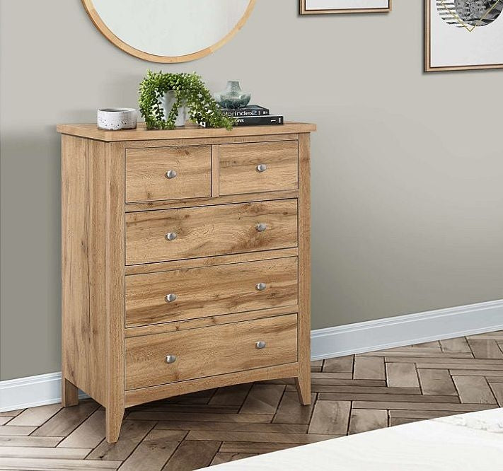 Hampstead Rustic Oak Effect 3+2 Drawer Chest