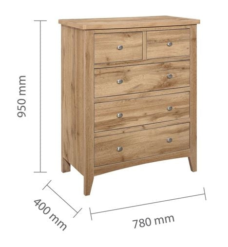 Hampstead Rustic Oak Effect 3+2 Drawer Chest