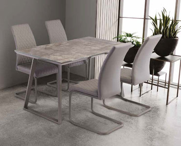 Paris 4 Seater Dining Table - Grey Glass Top with Grey Powder Coated Base