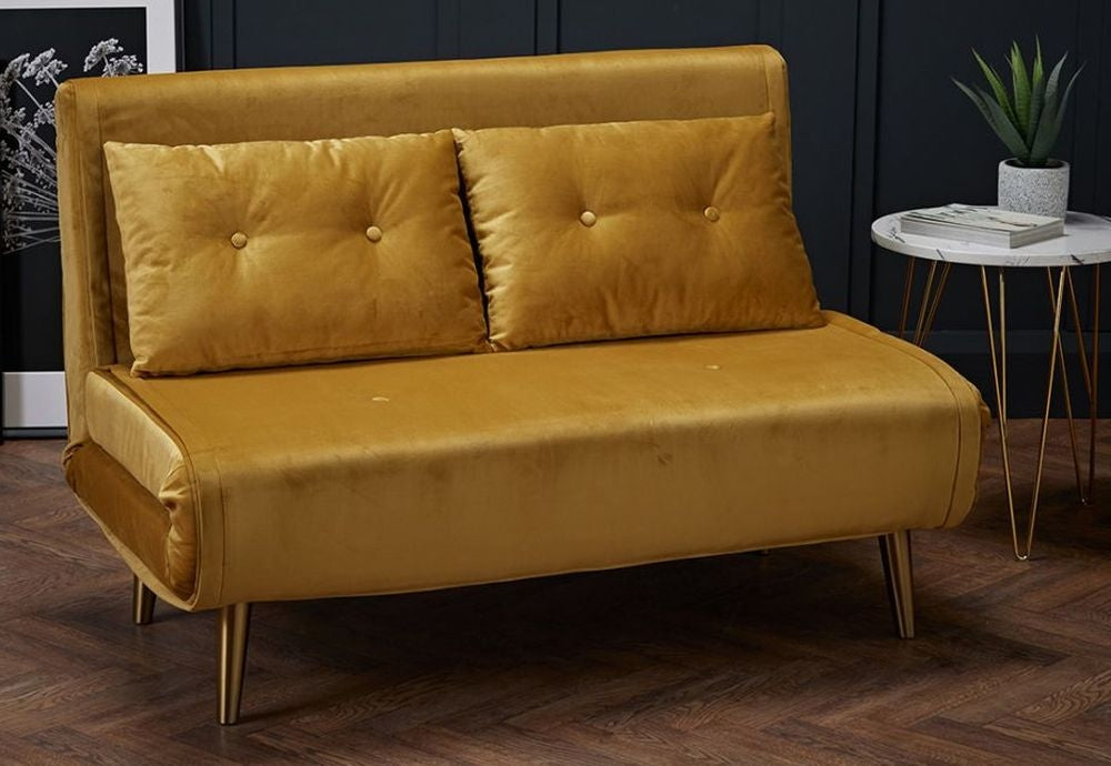 Madison Mustard Plush Velvet Fabric Sofabed