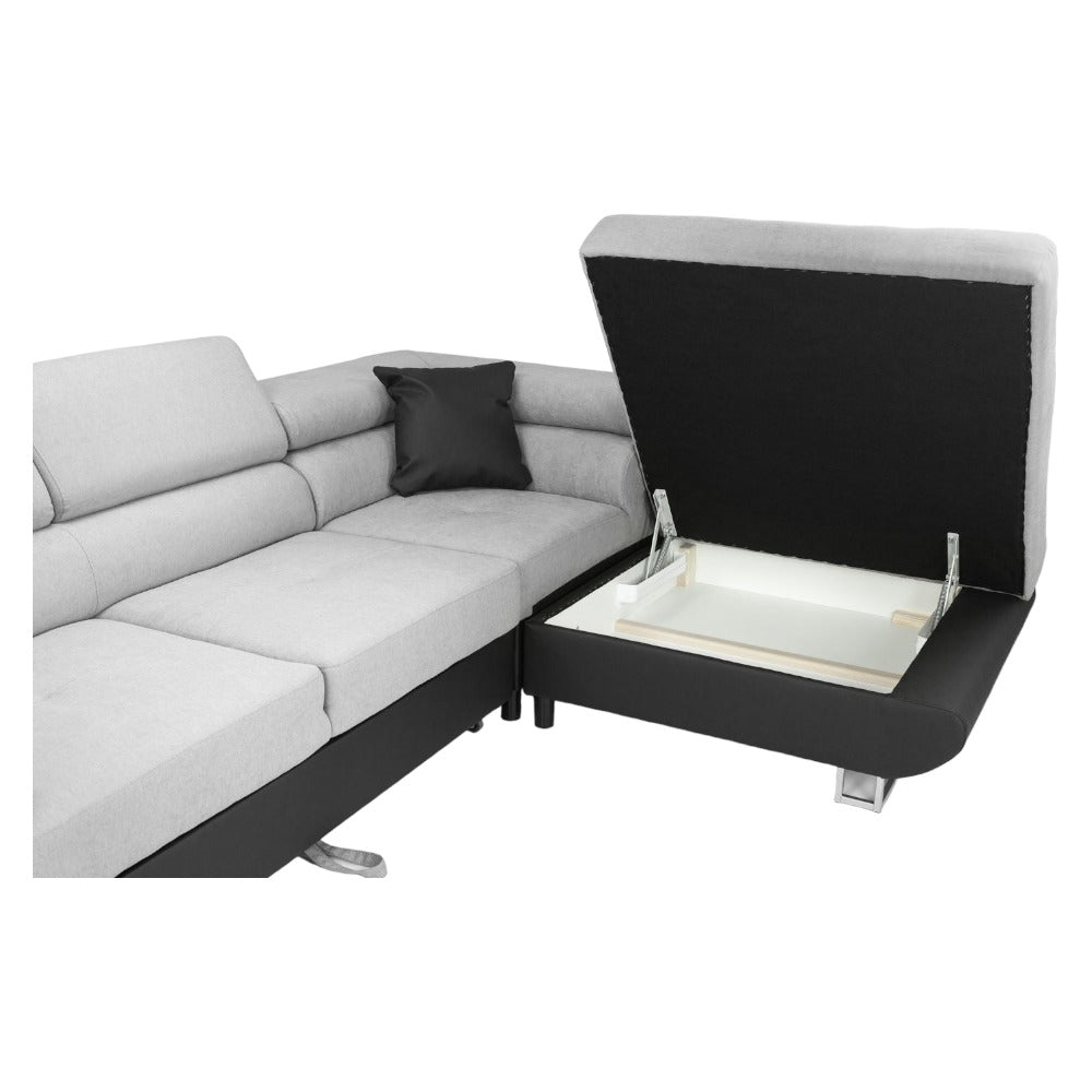 Anton Black and Grey Right Hand Facing Corner Sofabed with Storage