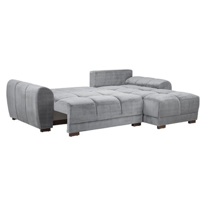 Azzuro Grey Velvet Fabric Universal Corner Sofabed with Storage