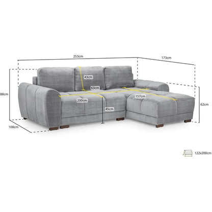 Azzuro Grey Velvet Fabric Universal Corner Sofabed with Storage