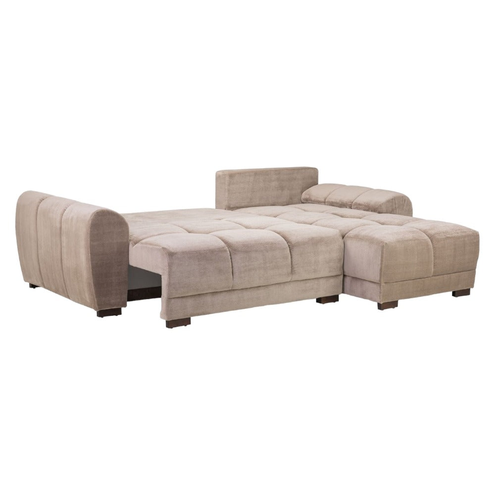 Azzuro Mocha Velvet Fabric Universal Corner Sofabed with Storage