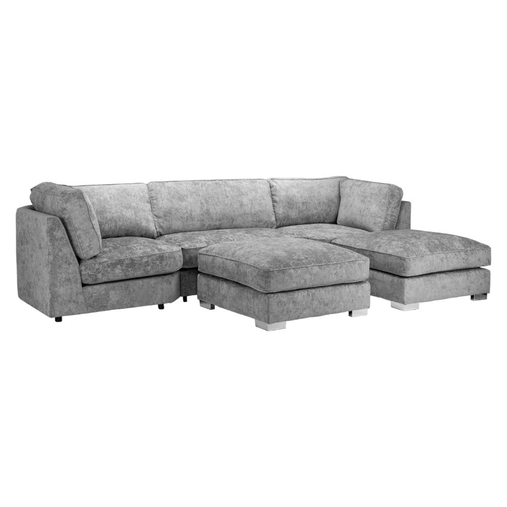 Bishop Fullback Platinum Velvet Fabric U Shape Corner Sofa