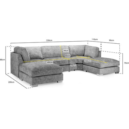 Bishop Fullback Platinum Velvet Fabric U Shape Corner Sofa