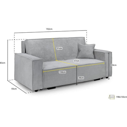 Beige Jumbo Cord 3-Seater Sofa Bed with Storage Solution