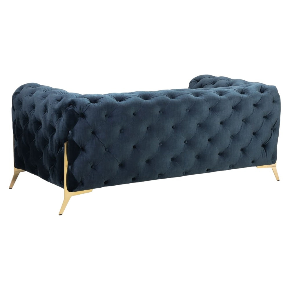 Deep Ocean Velvet Chesterfield 2-Seater Sofa - Elegant Comfort