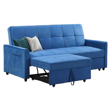 Elegance Blue Plush Velvet Fabric 3 Seater Sofabed