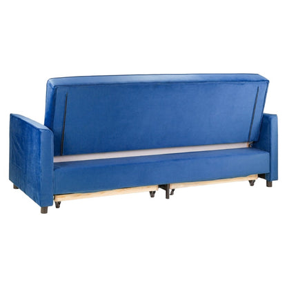 Elegance Blue Plush Velvet Fabric 3 Seater Sofabed