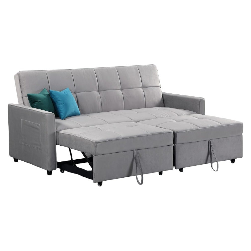 Elegance Plush Velvet Fabric Grey 3 Seater Sofabed