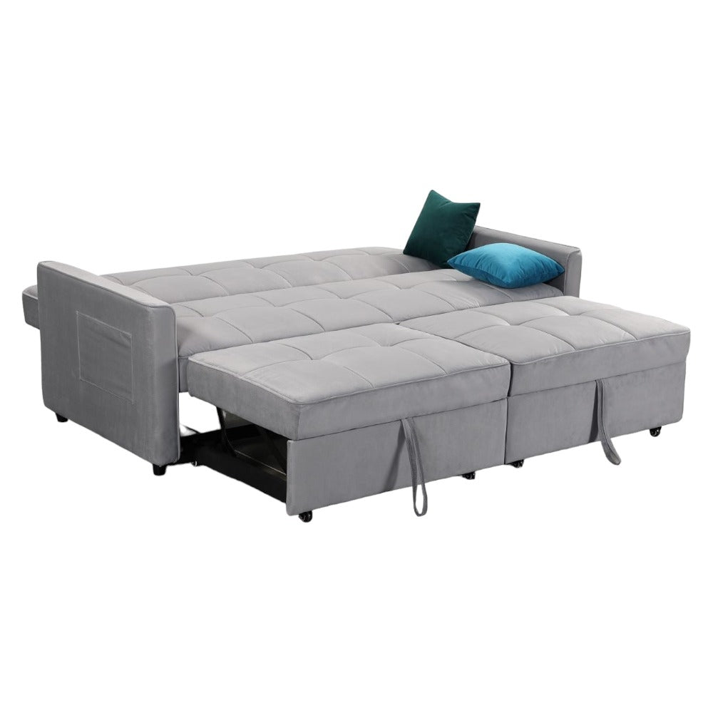 Elegance Plush Velvet Fabric Grey 3 Seater Sofabed