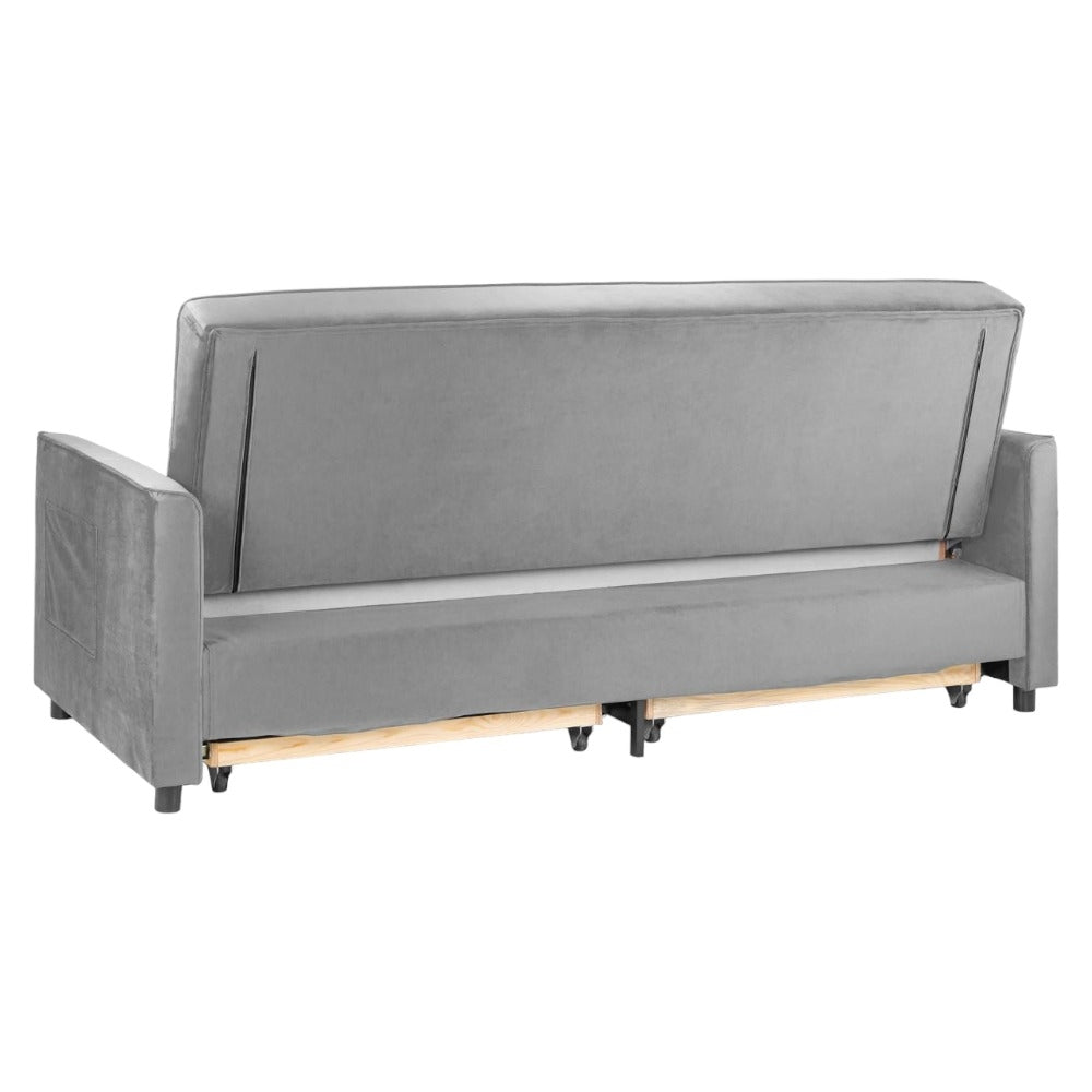 Elegance Plush Velvet Fabric Grey 3 Seater Sofabed