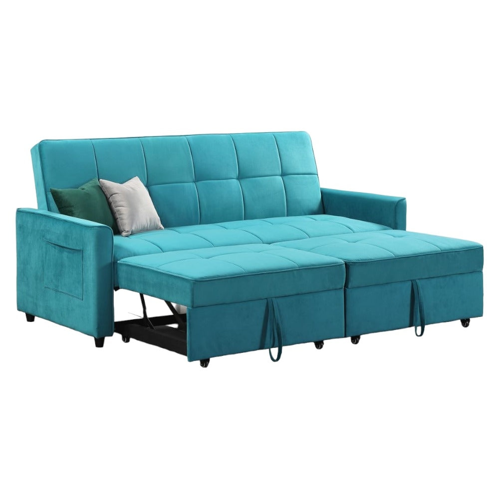 Elegance Plush Velvet Fabric Teal 3 Seater Sofabed