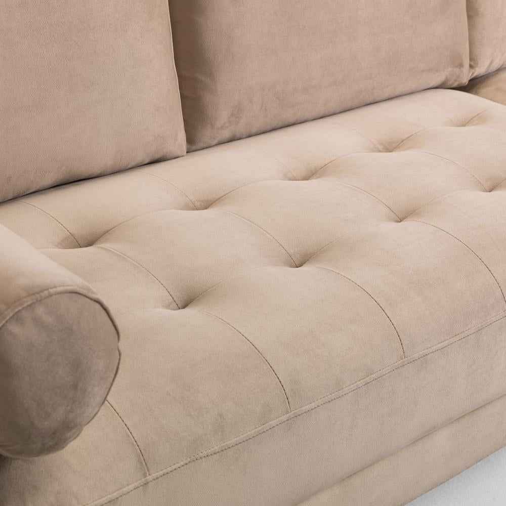 Harper Plush Velvet Fabric Beige 3 Seater Sofa