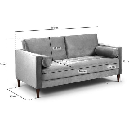 Harper Plush Grey Velvet Fabric 3 Seater Sofa