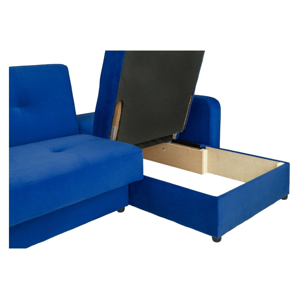 Kair Blue Plush Universal Corner Sofabed with Storage