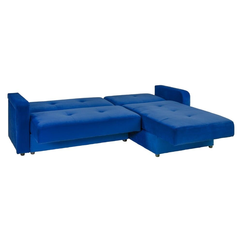 Kair Blue Plush Universal Corner Sofabed with Storage