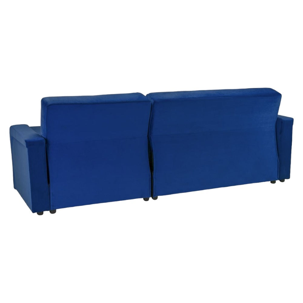 Kair Blue Plush Universal Corner Sofabed with Storage