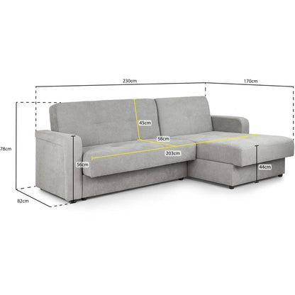 Kair Grey Plush Universal Corner Sofabed with Storage