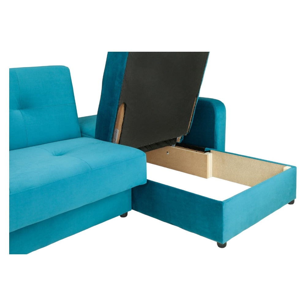 Kair Teal Plush Universal Corner Sofabed with Storage