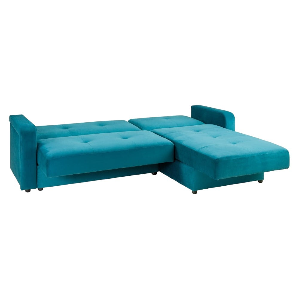 Kair Teal Plush Universal Corner Sofabed with Storage