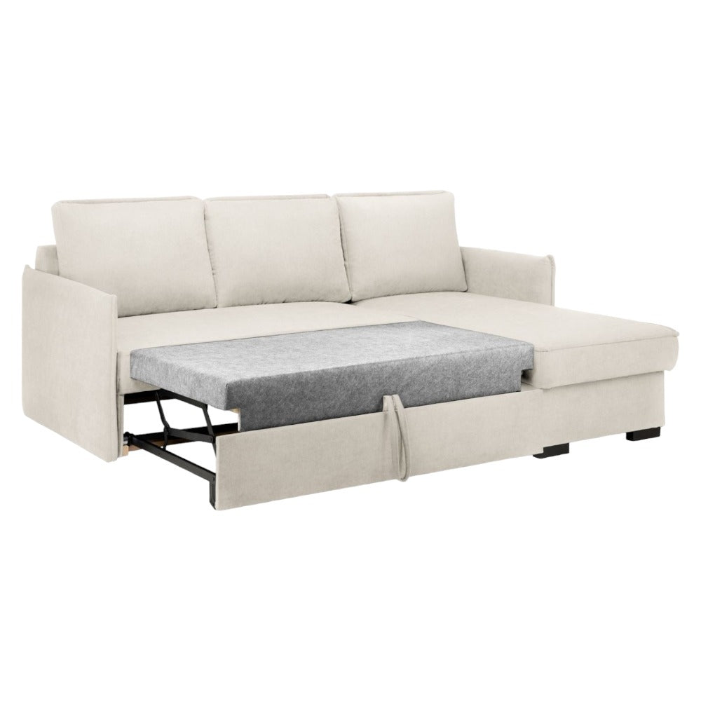 Beige Corner Sofabed with Storage & Style for Cozy Living