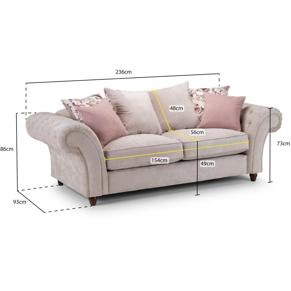 Roma Chesterfield Beige Fabric 3 Seater Sofa