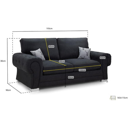 Verona Black Fabric 3 Seater Sofabed