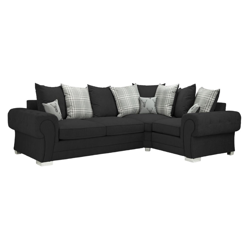 Verona Scatterback Black Right Hand Facing Corner Sofa