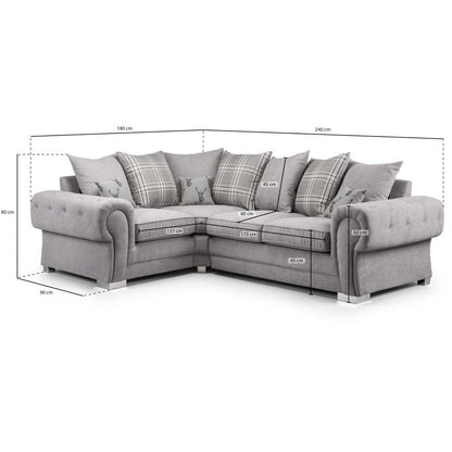 Luxury Grey Left Hand Corner Sofa with Removable Cushions